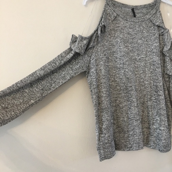 Cold Shoulder Grey Marled Ruffle Top - Picture 5 of 7
